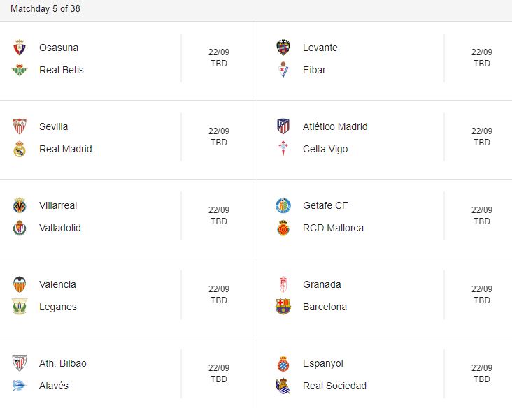 La Liga Fixtures Here are the fixtures for the opening weekend of the